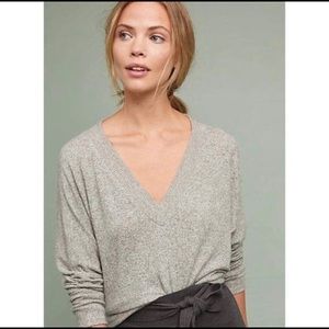 Anthro | COA Brushed Fleece Grey V neck Sweater M